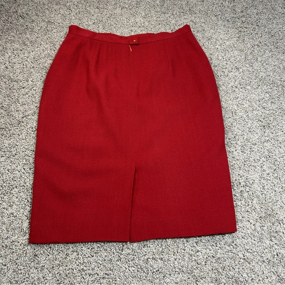 Vintage Christian Dior Double Breasted Red Wool Suit Jacket and Skirt Size 14